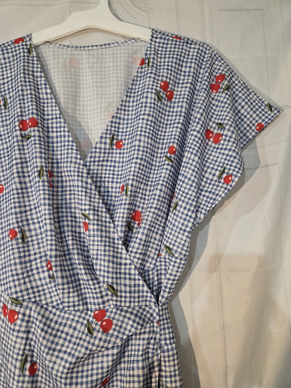 SHEIN Blue Gingham Cherry Print Maxi Dress